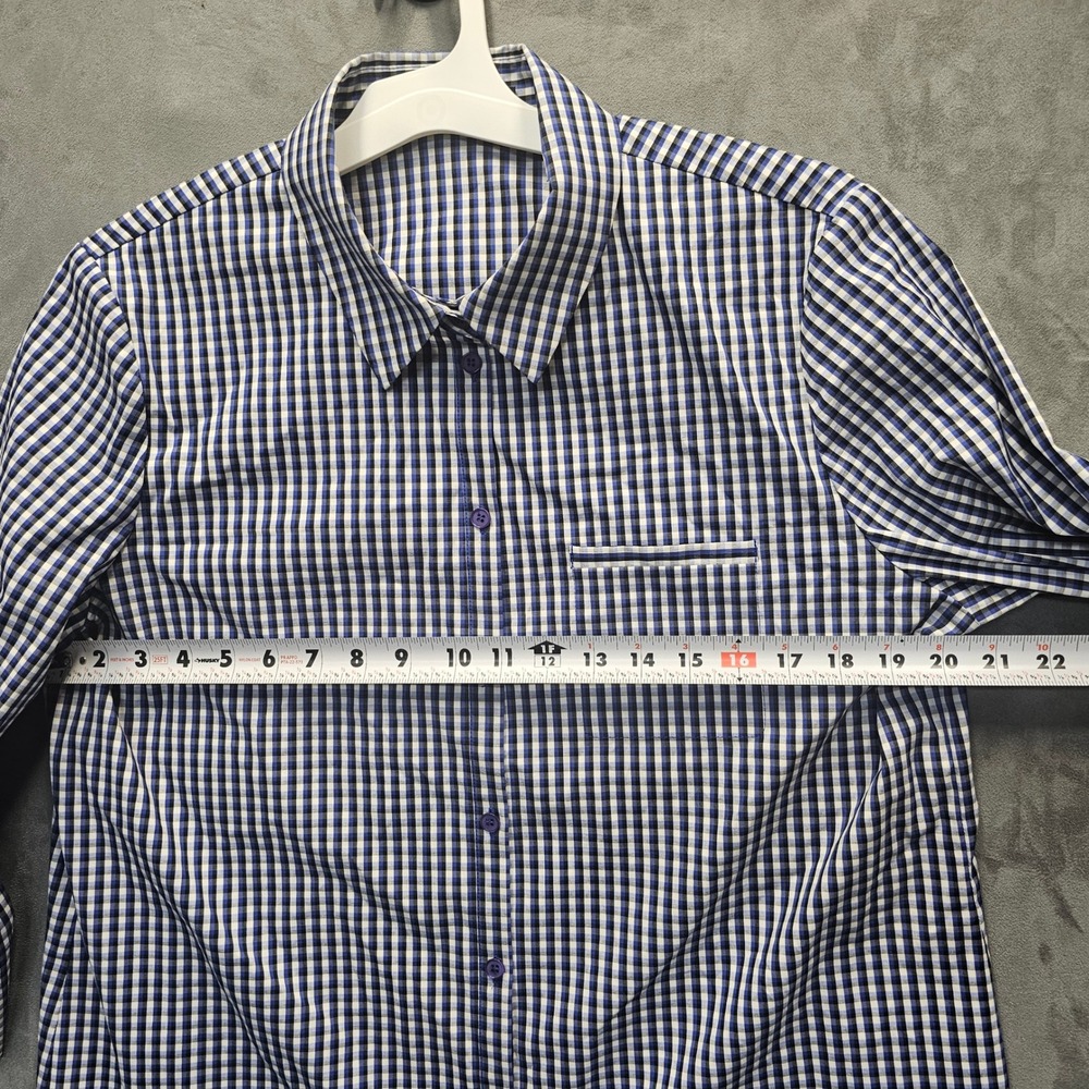 Lafayette 148 New York Blue Gingham Check 3/4 Sleeve Button-up Shirt Large - Picture 5 of 9